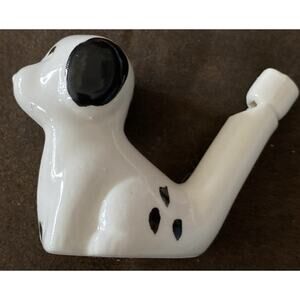 Vintage Black And White Spotted Puppy Ceramic Bird Whistle Novelty